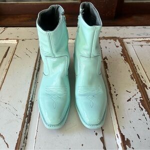 Mens Light Blue Spray Painted Vinyl 1990's Zipper Boots